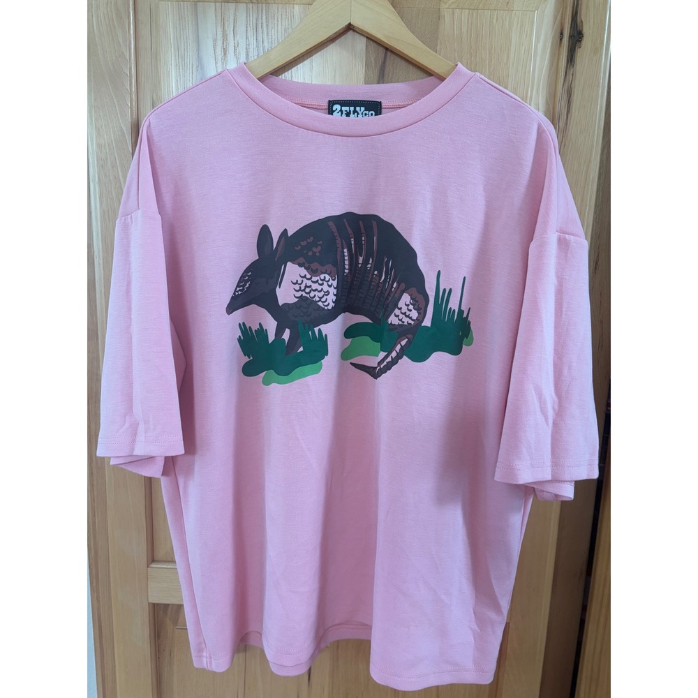 2FlyCo Pink Armadillo Graphic Oversized Tee Rayon Spandex S/M